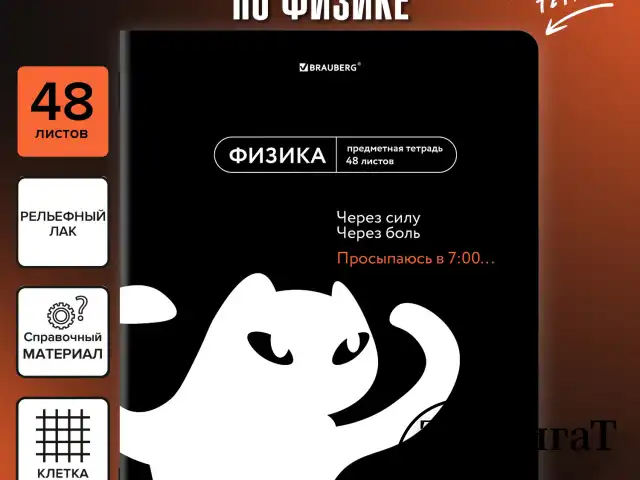 Тетрадь предметная МЕМЫ 48 л., TWIN-лак, ФИЗИКА, клетка, подсказ, BRAUBERG, 405106