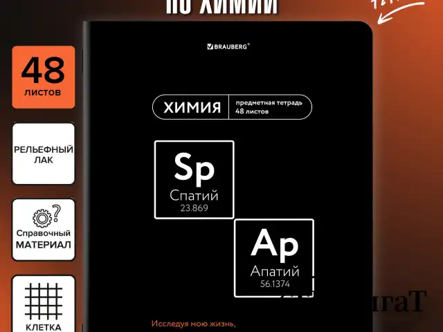 Тетрадь предметная МЕМЫ 48 л., TWIN-лак, ХИМИЯ, клетка, подсказ, BRAUBERG, 405107