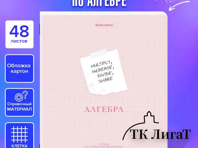 Тетрадь предметная CREATIVE 48 л., обложка картон, АЛГЕБРА, клетка, подсказ, BRAUBERG, 405109