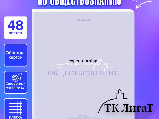 Тетрадь предметная CREATIVE 48 л., обложка картон, ОБЩЕСТВОЗНАНИЕ, клетка, подсказ, BRAUBERG, 405110