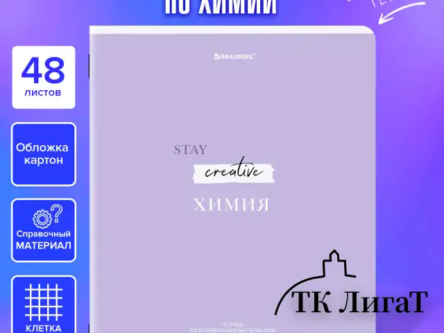 Тетрадь предметная CREATIVE 48 л., обложка картон, ХИМИЯ, клетка, подсказ, BRAUBERG, 405120