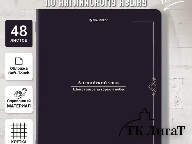 Тетрадь предметная VINTAGE 48 л., SoftTouch, АНГЛИЙСКИЙ ЯЗЫК, клетка, подсказ, BRAUBERG, 405150