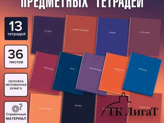 Тетради предметные, КОМПЛЕКТ 13 ПРЕДМЕТОВ, 36 л., обложка мелованная бумага, BRAUBERG, "КОЛОР", 405161