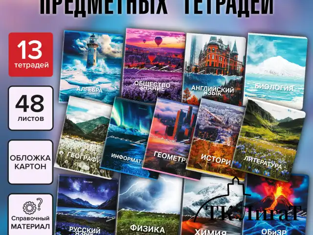 Тетради предметные, КОМПЛЕКТ 13 ПРЕДМЕТОВ, 48 л., обложка картон, BRAUBERG "КЛАССИКА ПРИРОДА", 405165