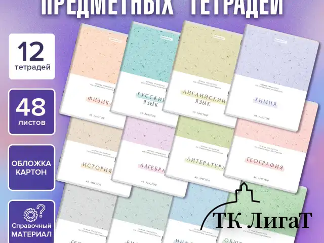 Тетради предметные, КОМПЛЕКТ 12 ПРЕДМЕТОВ, 48 л., обложка картон, BRAUBERG "HARMONY", 405167