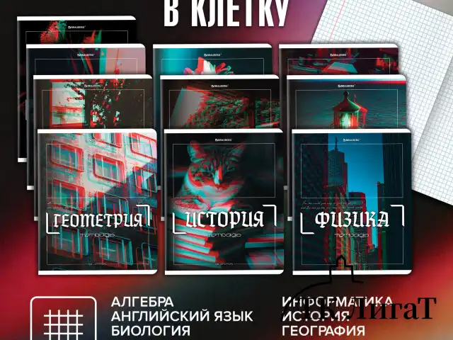 Тетради предметные, КОМПЛЕКТ 12 ПРЕДМЕТОВ, 48 л., глянцевый УФ-лак, BRAUBERG "GLITCH", 405170