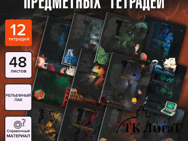 Тетради предметные, КОМПЛЕКТ 12 ПРЕДМЕТОВ, 48 л., TWIN лак, BRAUBERG "ДАТЫ", 405173