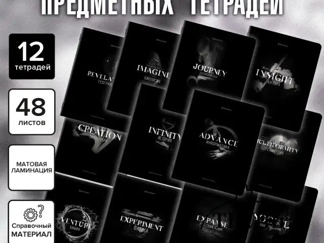 Тетради предметные, КОМПЛЕКТ 12 ПРЕДМЕТОВ, 48 л., матовая ламинация, BRAUBERG "SHADOWS", 405176