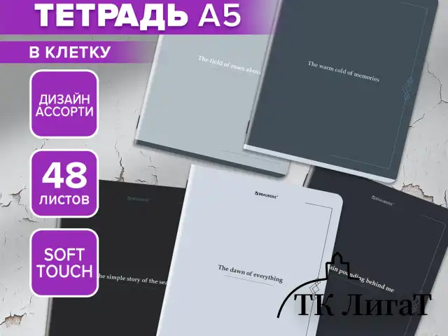 Тетрадь А5, 48 л., BRAUBERG, скоба, клетка, SoftTouch, "Vintage", (микс в спайке), 405328