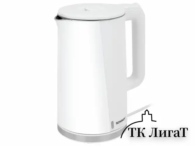 Чайник электрический с двойными стенками SONNEN KT-8718W, 1,7 л, 2200 Вт, белый, 454685
