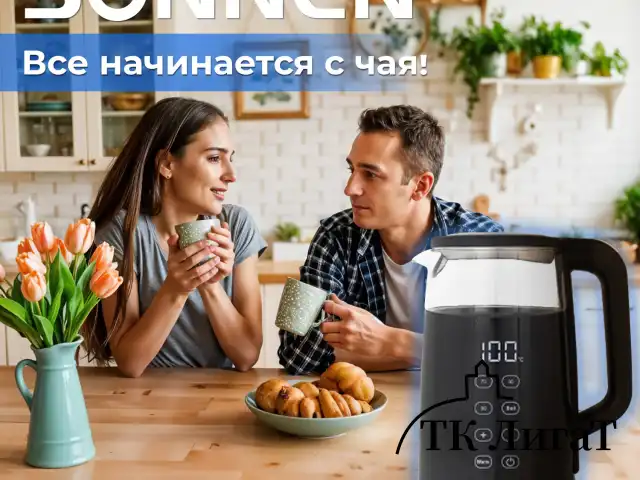 Чайник с терморегулятором и дисплеем, ДВОЙНЫЕ СТЕНКИ, SONNEN KT-8717, 1,7 л, 2200 Вт, черный, 454687