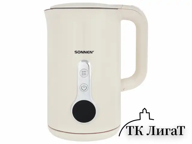 Чайник с терморегулятором и дисплеем, ДВОЙНЫЕ СТЕНКИ, SONNEN KT-8721, 1,7 л, 2200 Вт, бежевый, 454688