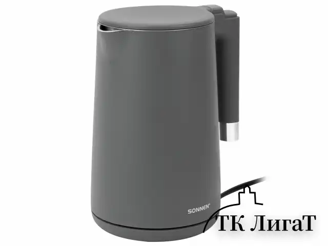 Чайник электрический с двойными стенками SONNEN KT-8719G, 1,5 л, 2200 Вт, графитовый, 454693