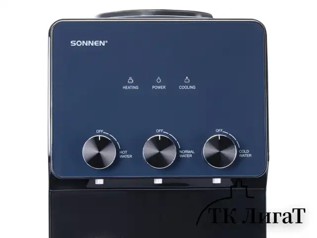 Кулер для воды SONNEN FSE-03RTi, напольный, НАГРЕВ/ОХЛАЖДЕНИЕ ЭЛЕКТРОННОЕ, шкафчик, 3 крана, титановый синий, 455746
