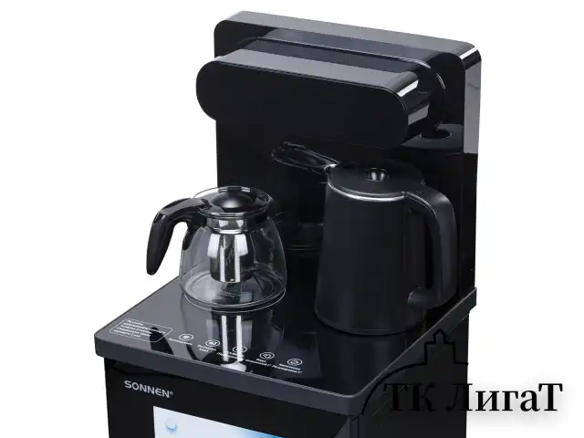 Кулер для воды с чайником SONNEN TBE-01 Tea Bar, напольный, ОХЛАЖДЕНИЕ ЭЛЕКТРОННОЕ, сенсорное управление, пульт ДУ, дисплей, шкафчик, 455749
