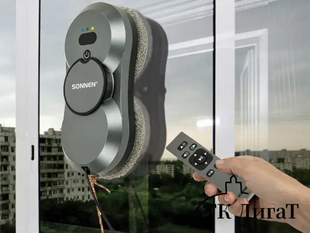 Робот-мойщик окон с автораспылением SONNEN Tech RWC-123 SPRAY, датчик от падения, 26 салфеток, пульт ДУ, 456236