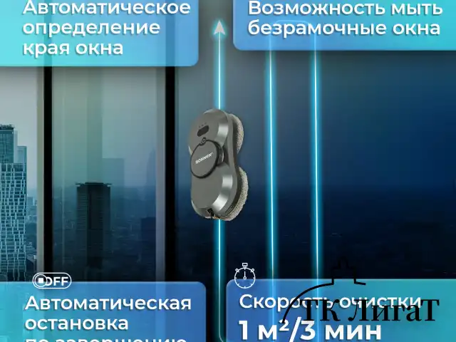 Робот-мойщик окон с автораспылением SONNEN Tech RWC-123 SPRAY, датчик от падения, 26 салфеток, пульт ДУ, 456236