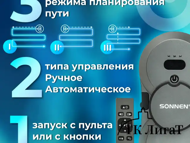 Робот-мойщик окон с автораспылением SONNEN Tech RWC-123 SPRAY, датчик от падения, 26 салфеток, пульт ДУ, 456236