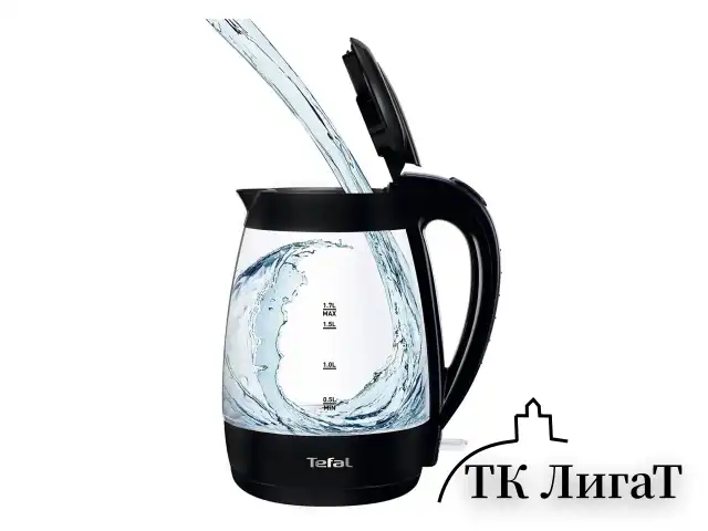 Чайник TEFAL KO450832, 1,7 л, 2400 Вт, закрытый нагревательный элемент, стекло, черный