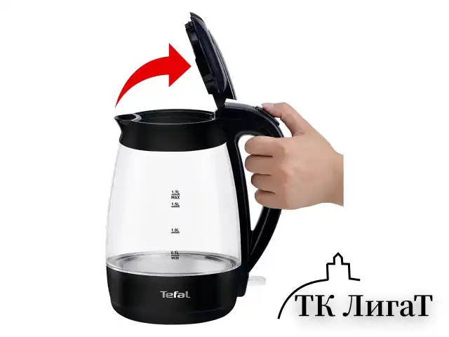 Чайник TEFAL KO450832, 1,7 л, 2400 Вт, закрытый нагревательный элемент, стекло, черный