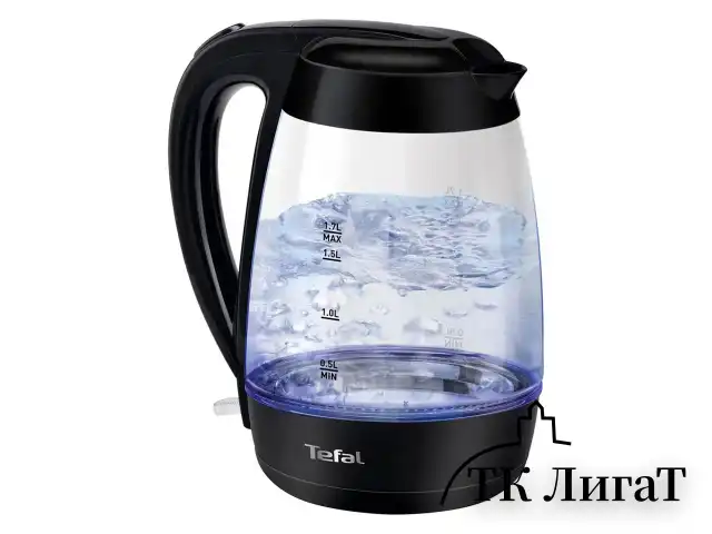 Чайник TEFAL KO450832, 1,7 л, 2400 Вт, закрытый нагревательный элемент, стекло, черный