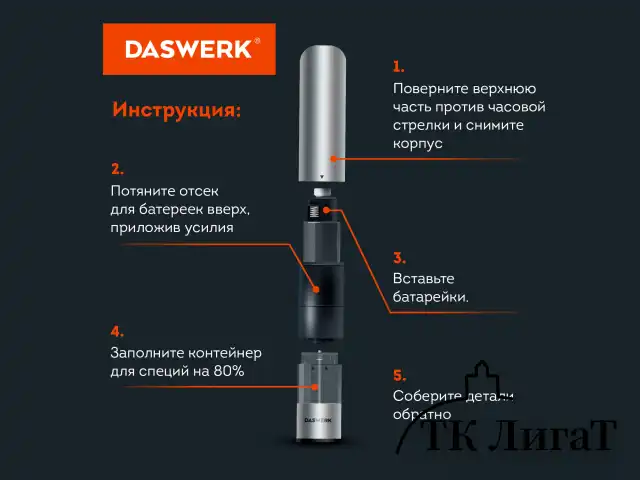Набор мельниц для соли и специй электрические с подсветкой, 2 шт., PM-2, DASWERK, 456620