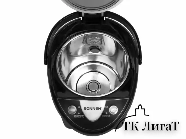 Термопот SONNEN TP-38, 4 л, 900 Вт, 1 температурный режим, 3 режима подачи воды, сталь, черный/серебро, 456710