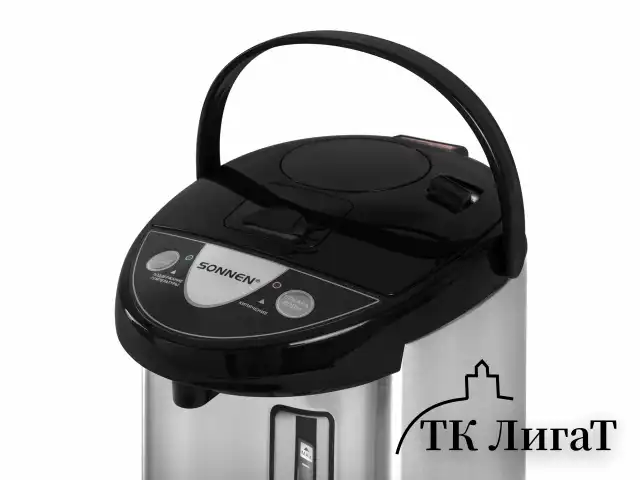Термопот SONNEN TP-50, 5 л, 900 Вт, 1 температурный режим, 3 режима подачи воды, сталь, белый/серебро, 456711