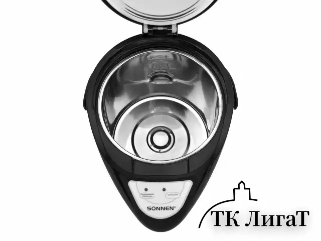 Термопот SONNEN TP-28, 3 л, 900 Вт, 1 температурный режим, ручной насос, сталь, черный/серебро, 456712