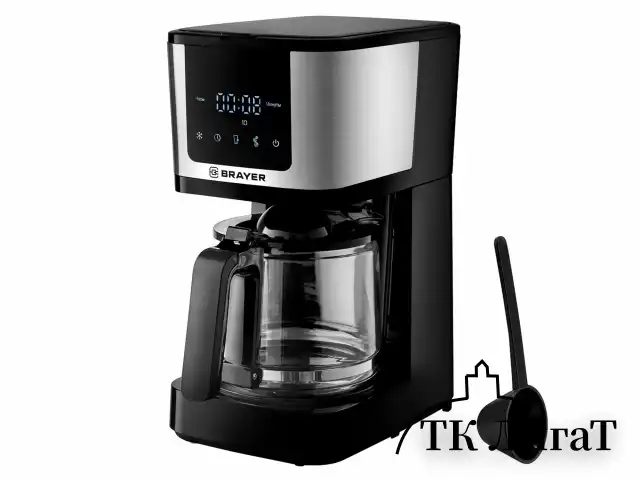 Кофеварка капельная BRAYER BR1125, 900 Вт, объем 1,25 л, LED-дисплей, термокружка в ПОДАРОК, черная