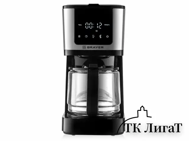 Кофеварка капельная BRAYER BR1125, 900 Вт, объем 1,25 л, LED-дисплей, термокружка в ПОДАРОК, черная