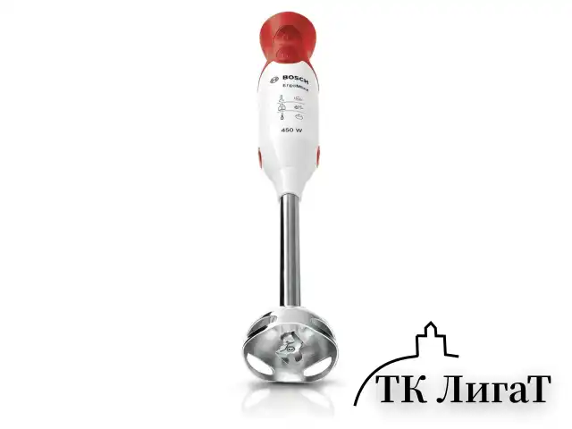 Блендер погружной BOSCH MSM64110, 450 Вт, 2 скорости, 1 насадка, стакан, белый/красный
