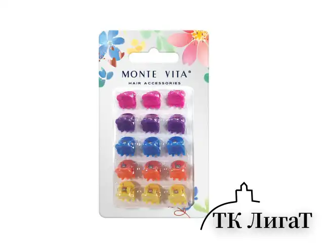 Крабы для волос НАБОР 15 шт., 0,8 см, глянцевый, АССОРТИ, MONTE VITA, 457028