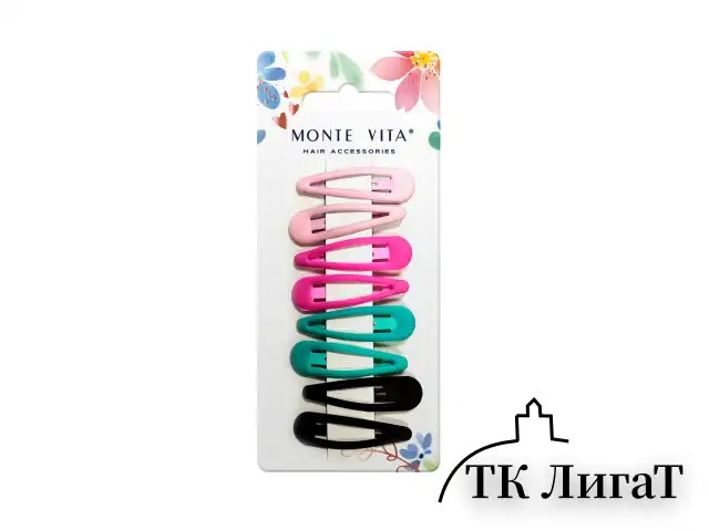 Заколки для волос НАБОР 8 шт., 5 см, клик-клак, soft touch, разные цвета, MONTE VITA, 457092