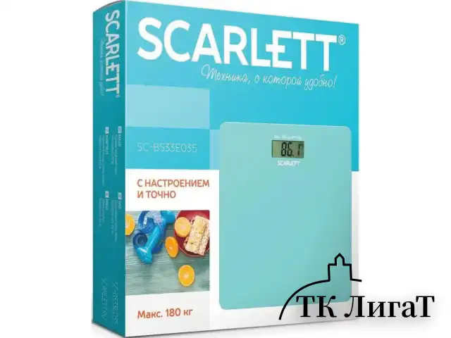 Весы напольные SCARLETT SC-BS33E035, электронные, вес до 180 кг, квадратные, стекло, бирюзовые