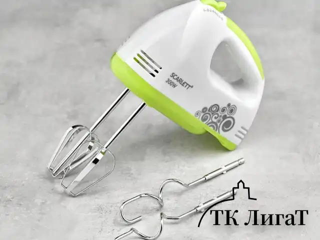 Миксер SCARLETT SC-HM40S05, 300Вт, 7 скоростей, 2 венчика, 2 крюка для теста, белый