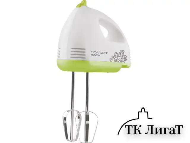 Миксер SCARLETT SC-HM40S05, 300Вт, 7 скоростей, 2 венчика, 2 крюка для теста, белый
