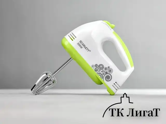 Миксер SCARLETT SC-HM40S05, 300Вт, 7 скоростей, 2 венчика, 2 крюка для теста, белый