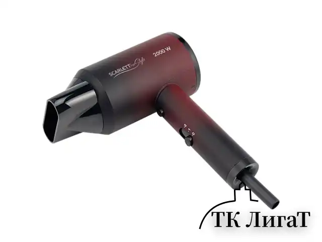 Фен SCARLETT SC-HD70I38, 2000 Вт, 2 скорости, 3 температурных режима, ионизация, черный/бордовый