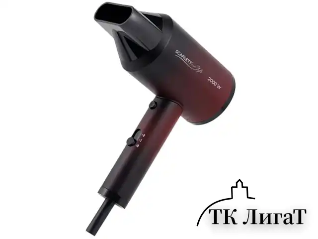 Фен SCARLETT SC-HD70I38, 2000 Вт, 2 скорости, 3 температурных режима, ионизация, черный/бордовый
