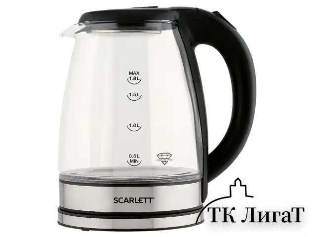 Чайник SCARLETT SC-EK27G88, 1,8 л, 1800 Вт, закрытый нагревательный элемент, стекло, черный