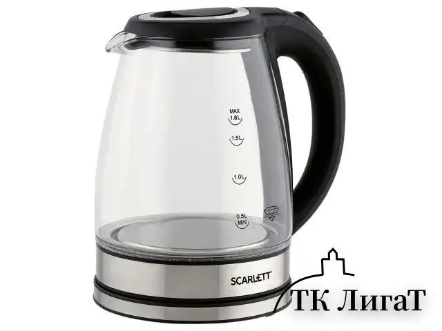 Чайник SCARLETT SC-EK27G88, 1,8 л, 1800 Вт, закрытый нагревательный элемент, стекло, черный