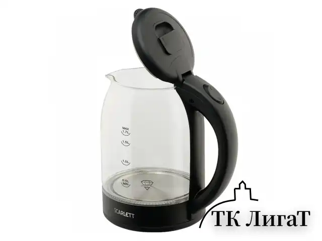 Чайник SCARLETT SC-EK27G90, 1,7 л, 1800 Вт, закрытый нагревательный элемент, стекло, черный