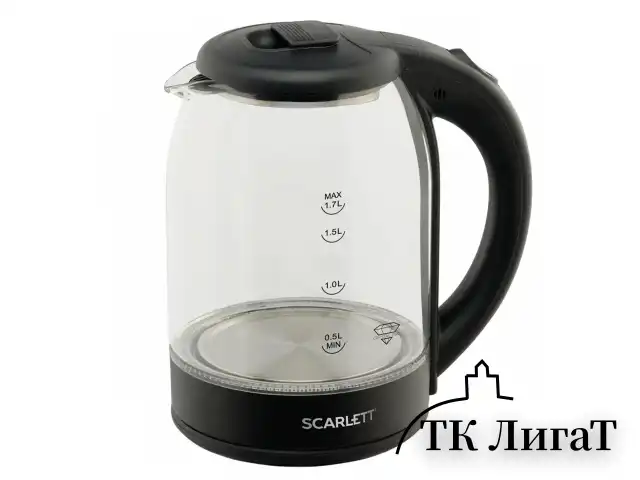Чайник SCARLETT SC-EK27G90, 1,7 л, 1800 Вт, закрытый нагревательный элемент, стекло, черный
