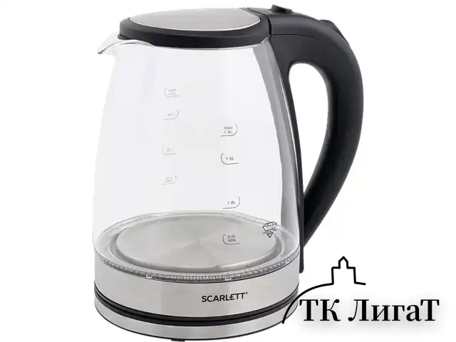 Чайник SCARLETT SC-EK27G35, 1,8 л, 1800 Вт, закрытый нагревательный элемент, стекло, стальной