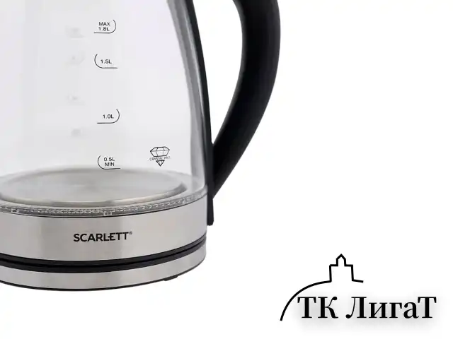 Чайник SCARLETT SC-EK27G35, 1,8 л, 1800 Вт, закрытый нагревательный элемент, стекло, стальной