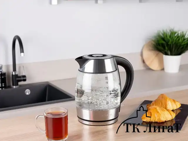 Чайник SCARLETT SC-EK27G13, 2 л, 2200 Вт, закрытый нагревательный элемент, стекло, стальной