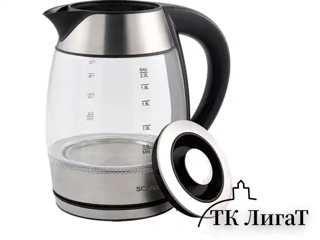 Чайник SCARLETT SC-EK27G13, 2 л, 2200 Вт, закрытый нагревательный элемент, стекло, стальной