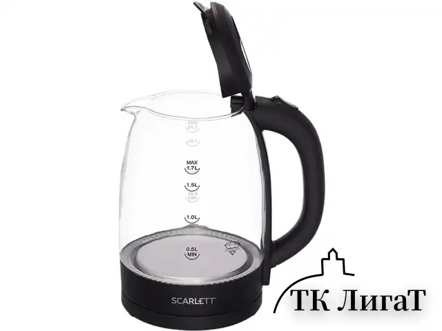 Чайник SCARLETT SC-EK27G11, 1,7 л, 2200 Вт, закрытый нагревательный элемент, стекло, черный