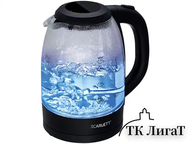 Чайник SCARLETT SC-EK27G11, 1,7 л, 2200 Вт, закрытый нагревательный элемент, стекло, черный